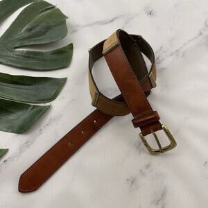 Fossil Womens Vintage Y2k Suede Leather Belt Size L Brown Tan Brass Trim